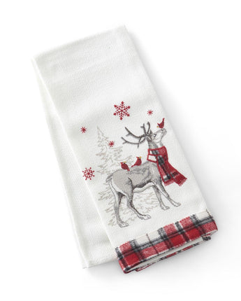 27" White & Plaid Reindeer Towel