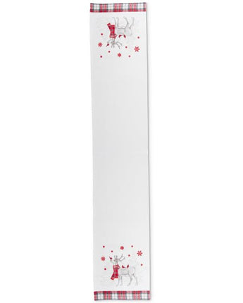 72" White & Plaid Reindeer Table Runner