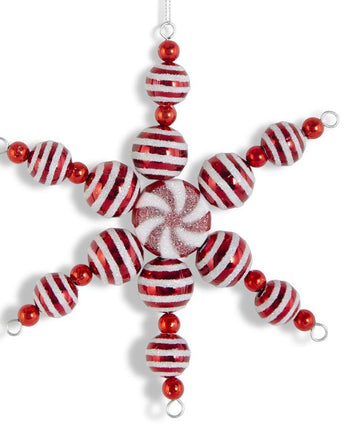 6.75" Red & White Glitter Ball Peppermint Snowflake Ornament