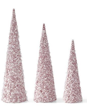 Glittered Red & White Twine Cone Tree (Set of 3)
