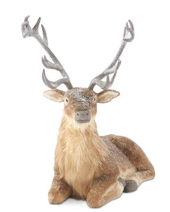 36.25" Glittered Snowy Laying Reindeer