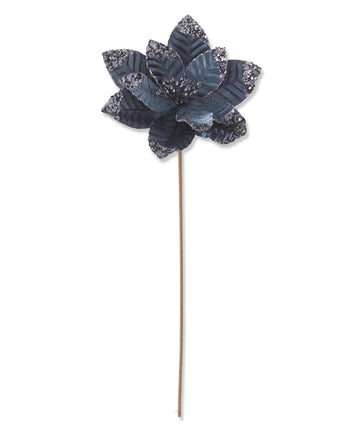 23" Glittered & Sequined Blue Velvet Poinsettia