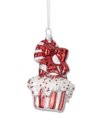 5.25" Red & White Glass Cupcake Ornament