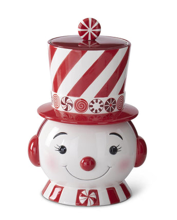 12.25" Red & White Dolomite Snowman Cookie Jar