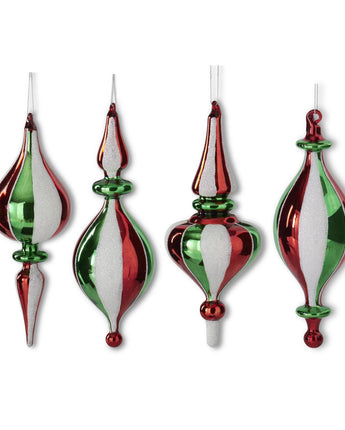 Green, Red & White Stripe Glass Glittered Finials (Sold Separately)