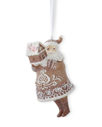 5" Gingerbread Santa with House Ornament