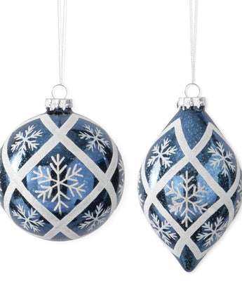 Blue & White Glittered Snowflake Glass Ornaments (Sold Separately)