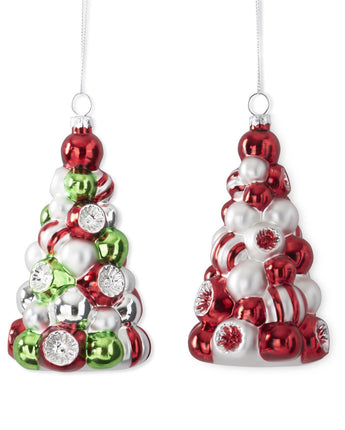 Red, Silver & Green Glass Tree Ornaments (Sold Separately)
