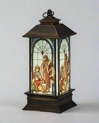Decorative lantern with stained glass design on a gray background
