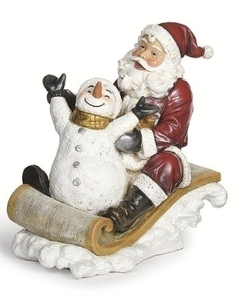 10" Santa Sledding with Snowman