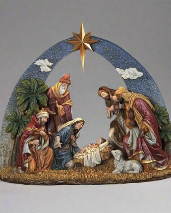 14" Lighted Nativity with Sky Arch