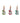 Three small guitar-shaped ornaments hanging vertically on a plain white background. Each ornament has a glittery body in a different color: green, pink, and blue, with metallic necks and white headstocks featuring the text 'MUSIC IS MY RADIO'.