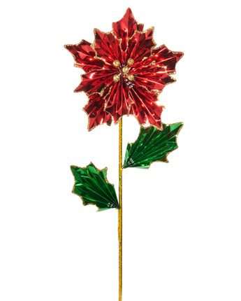 24" Red Foil Poinsettia Stem