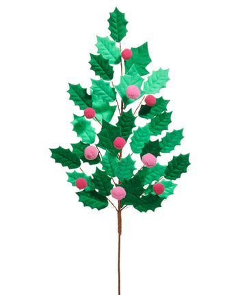 27" Pink Holly Felt Spray
