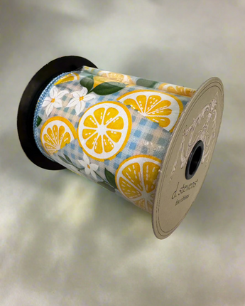 4" Linen Check Lemons Ribbon