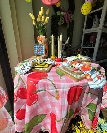 64" Square Taffeta Cherries Tablecloth