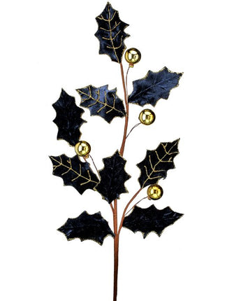 27" Velvet Holly Leaf Spray