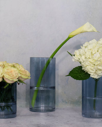 Blue Glass Cylinder Vases with Inlayed Strips