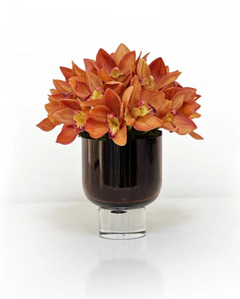 11" Cymbidium Orchid in Glass Vase