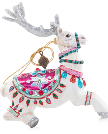 Cupid Reindeer Glass Ornament