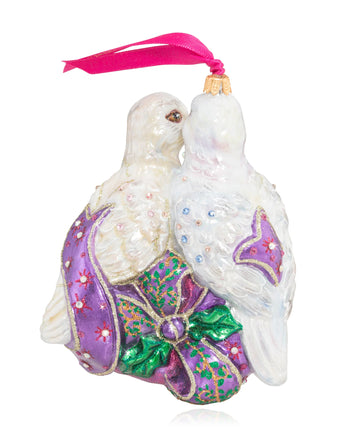 Two Turtle Doves Glass Ornament
