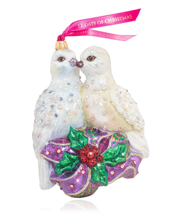 Two Turtle Doves Glass Ornament
