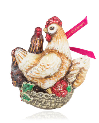 Three French Hens Glass Ornament