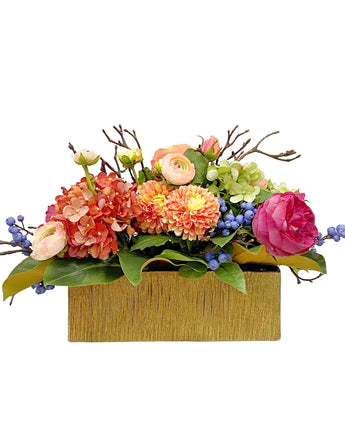 11" Fall Mix Floral in Gold Planter