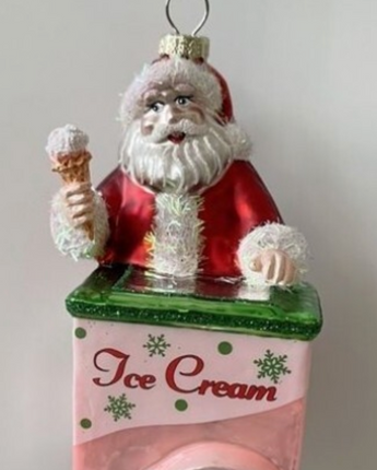 6" Glass Santa Ice Cream Cart Ornament