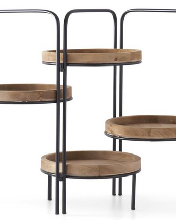 Black Metal Framed 4-Tier Natural Wood Tower 45.5"