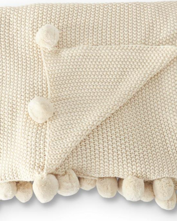 Stitch Knit Throw with Pompoms 60"