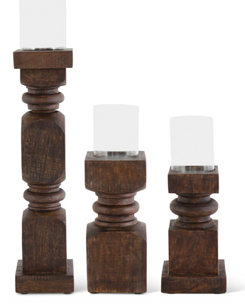 Dark Mango Wood Candleholders Set x3