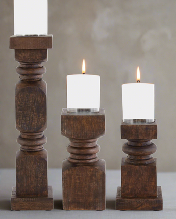 Dark Mango Wood Candleholders Set x3