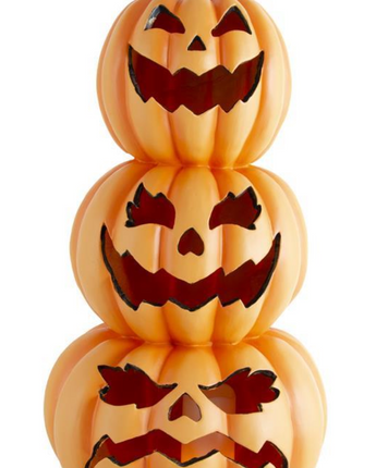 30" Orange Resin LED Flicker Flame 3-Stack Jack-O-Lantern