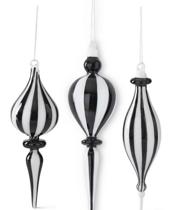 Black & White Striped Glass Finial (Sold Separately)