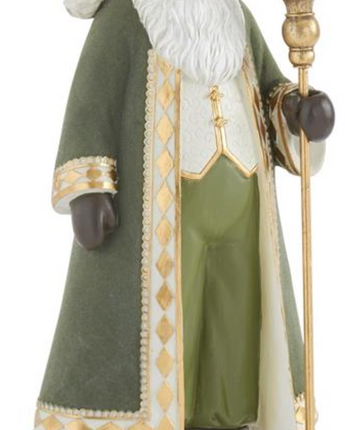 Sage Green Velvet Santa with Christmas Tree Staff 16.5"