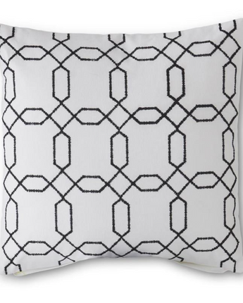 18" Square Cotton White Pillow with Black Geometric Interlocking Circles