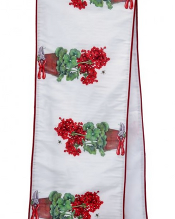 72"x14" Embroidered and Beaded Geranium Table Runner