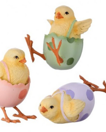 4.5" Resin Playful Chicks with Eggs (Set of 3)