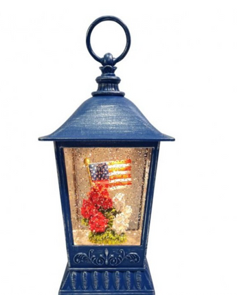 9.5" American Flag and Geranium Water Globe