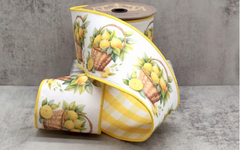 4"Dupioni Watercolor Lemon Basket Ribbon
