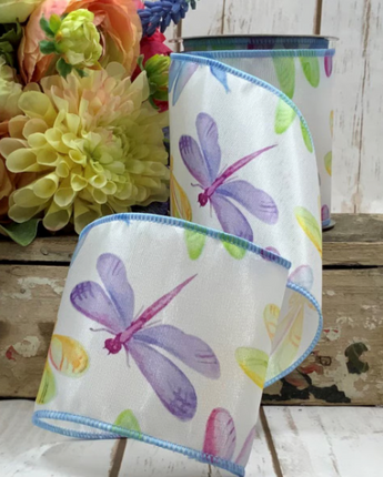 4" Grosgrain Watercolor Dragonfly Ribbon