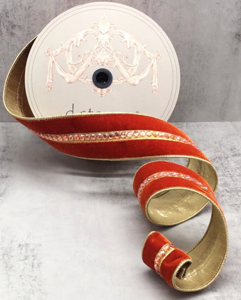 2.5" Orange Velvet Matching Jewel Center Trim