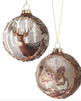 4" Glass Deer/Squirrel Scene Ball Ornament (Sold Separately)