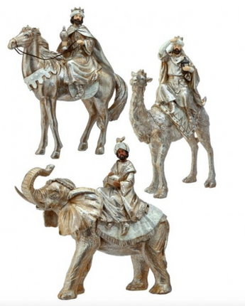 16" Resin Renaissance Three Kings with Animals (Set of 3)