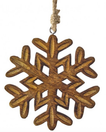 6" Mango Wood Snowflake Ornament