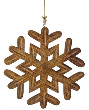 12" Mango Wood Snowflake Ornament