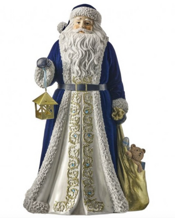 15" Resin Santa with Brocade Coat and Lantern