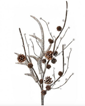 35" Frosted Antler, Pinecone & Bead Spray