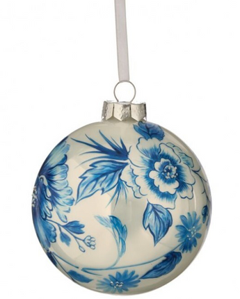 4" Glass Floral Rose Print Ornament